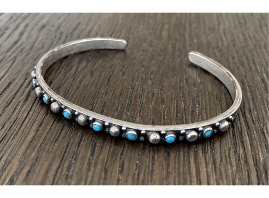Petit Point Sterling Silver And Turquoise Bracelet.