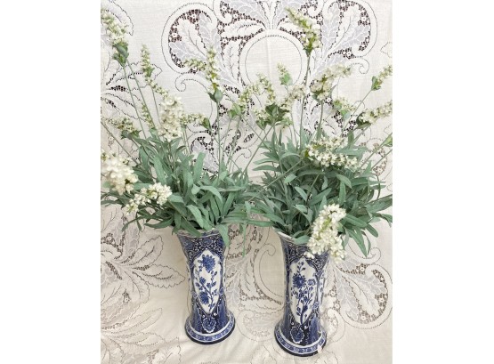 Two Delfts Made In England Blue Chintz Vases
