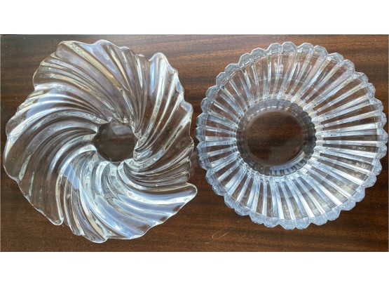 (2) Crystal Bowls One Ribbed And One Swirled
