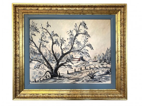 Vintage Original Painting On Board Titled Winter By Fenet A