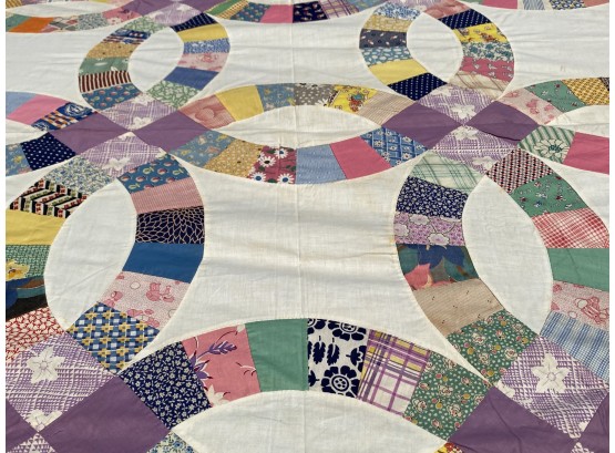 Very Nice Vintage Feedback Quilt Topper With Wedding Ring Pattern
