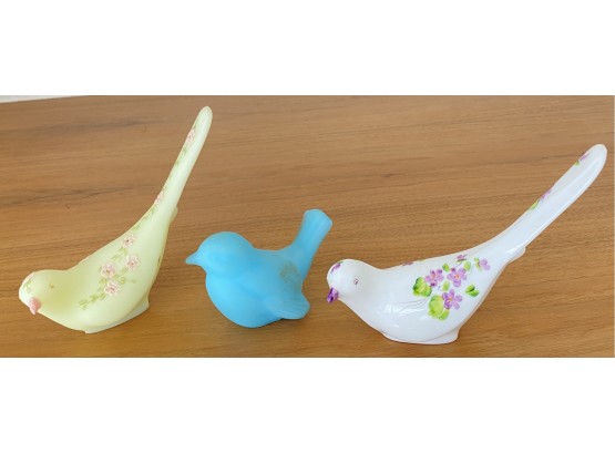 Three Vintage Fenton Birds Two Hand-painted All With Original Stickers