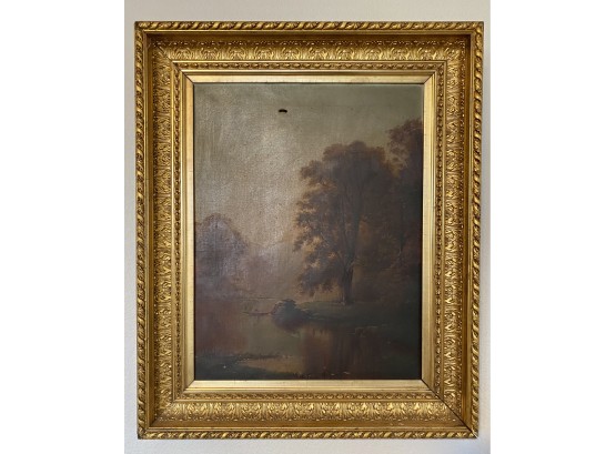 Antique 19th Century Tonal Oil On Canvas Featuring Old Hallmark From Goupils New York