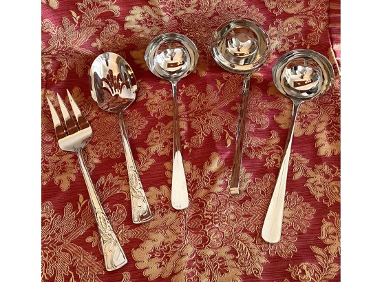 Lenox Holiday Silver Plate Serving Spoon & Fork & 3 Ladles Including One Oneida