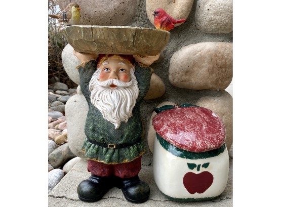 Gnome Bird Bath And An Apple Cookie Jar