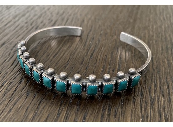 Petit Point Sterling Silver And Turquoise Cuff