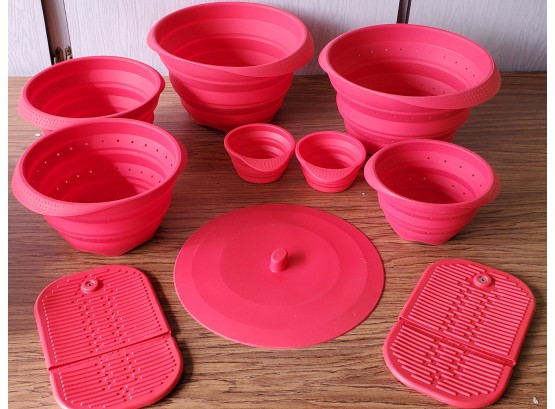 Assorted Red Folding Bowls, Strainers & Measuring Cups