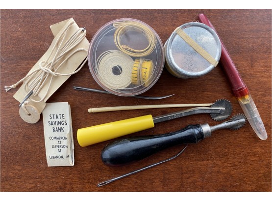 Vintage Sewing Tools,  Seam Ripper, Pattern Markers, Darning Needles, Boco Skirt Marking Powder, Tape Measure