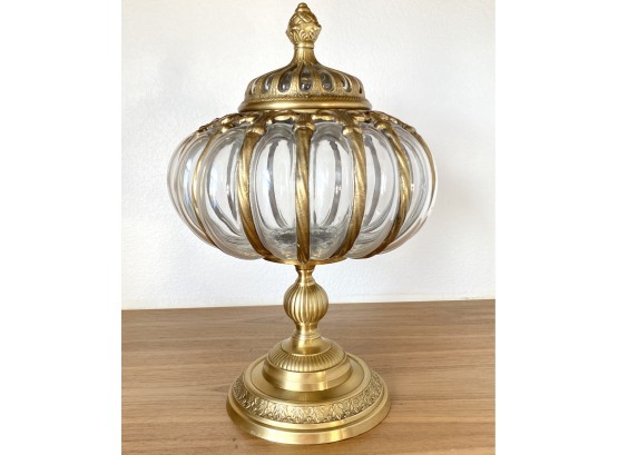 Heavy Brass And Glass Round Decorative Compote