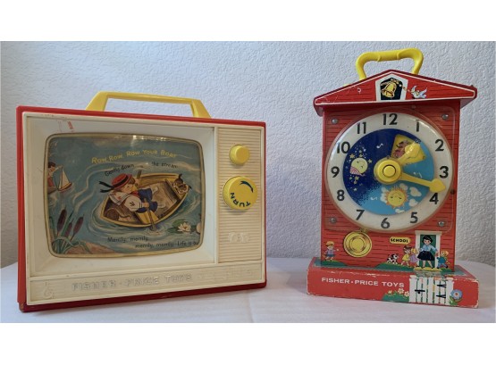 Fisher Price Music Box Teaching Clock (works) & Fish Price Giant Screen Music Box TV (not Working)