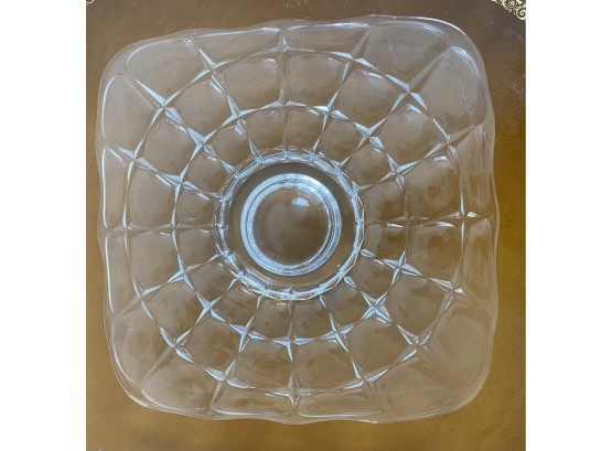 Footed Glass Square Pattern Cake Plate