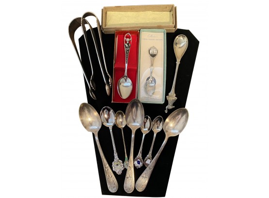 Great Grouping Of Antique And Vintage Mostly Souvenir Spoons Including One Enamel & Sterling Spoon