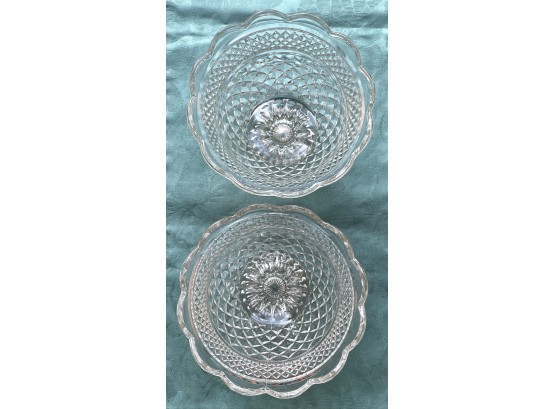 Two Large Glass Patterned Trifle Bowls