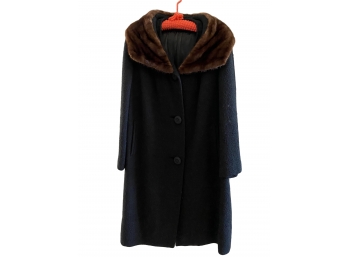 Boucle Vintage Coat With Large Buttons And Mink Collar