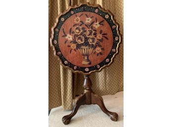 Flip Top Floral Painted Round Pie Table With Claw Feet