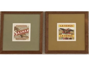 Group Of Two Framed Antique Advertisement Cigar Wrappers La Venga & Sasnak