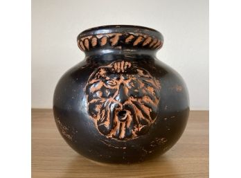 Glazed Pottery Three Dimensional Lion Face Pot