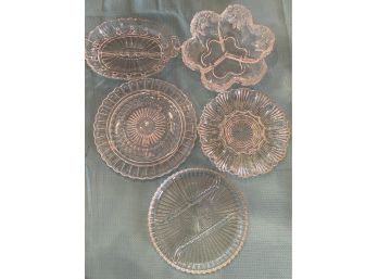 Crystal Serving Pieces Including Egg Plate, Divided Dish, Footed Cake Plate, Six Point Divided Dish