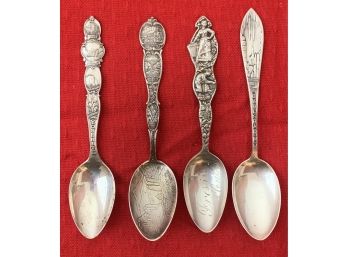 (4) Sterling Silver Ornate Souvenir Spoons Carlsbad, Garden Of The Gods, Yosemite & Fresno Signed Bowl