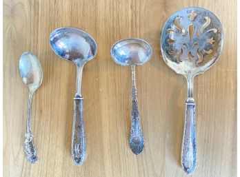 (4) Serving  Pieces Incl. Sterling Handled Tomato Server, Tony The Tiger Spoon, And 2 Ladles