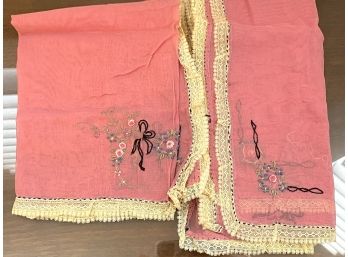 Gorgeous Vanity Table Runner With Lace Tatting Border And Applique Embroidery
