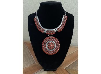 Stunning Bea Tom Petit Point Coral Necklace