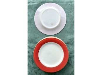 Six Pyrex Red Rim Serving Plates With Gold Trim