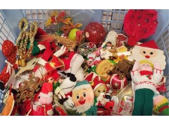 Collection Of Vintage Christmas Ornaments Austria, China, Hallmark In Basket