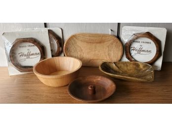 Assorted Collection Of Wood Bowls Including Hand Made Bread Bowl, Nut Bowl & Thailand Bowl