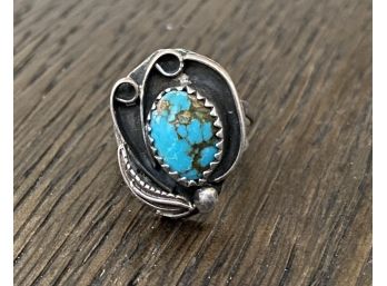 Size 4 Sterling Silver And Turquoise Ring