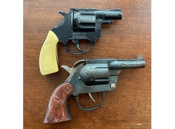 Two Vintage Race Starter Guns One Sharp Shooter With Horse On Handle One Volcanic 22 Made In Italy