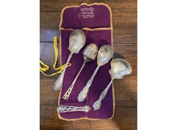 Grouping Of 5 Sterling Silver Flatware Pieces Including Rare Tea Strainer!