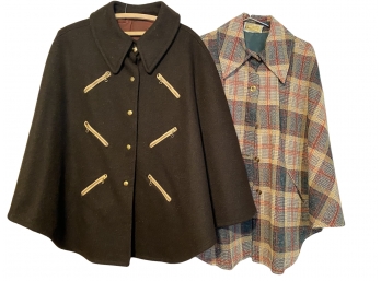 Pair Of Two Fabulous Vintage Capes In Black And Plaid