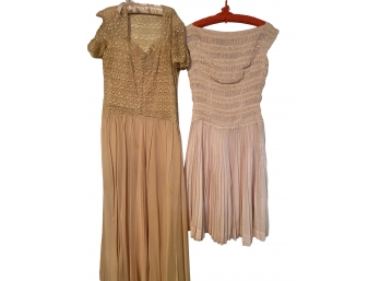 Two Vintage Pink Chiffon Party Dresses