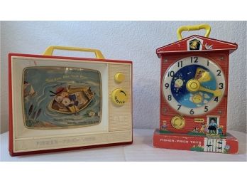 Fisher Price Music Box Teaching Clock (works) & Fish Price Giant Screen Music Box TV (not Working)