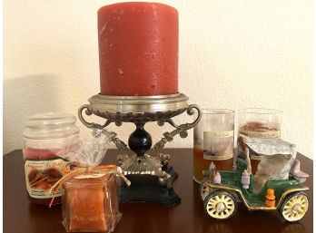 Great Grouping Of Candles And Home Decor Including Vintage Porcelain Model Car