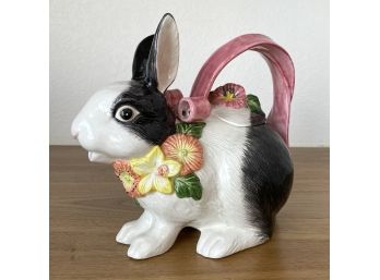 Adorable Fitz And Floyd Pink And Black Bunny Pitcher