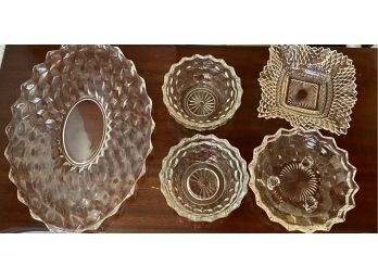 (5) Vintage Glassware Lot Trays And Bowls Made In USA