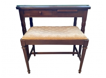 Antique Vanity Table With Bench Seat & Glass Top
