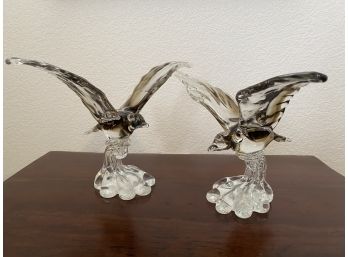 Pair Of Solid Glass Flying Seagulls