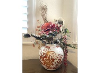 Beautiful Silk Flower Arrangements With Crystal With Orange Imari Decorative Vase