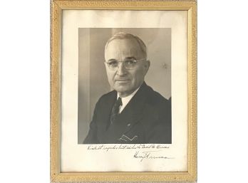 Authentic Signed Photo Of Harry Truman With Inscription