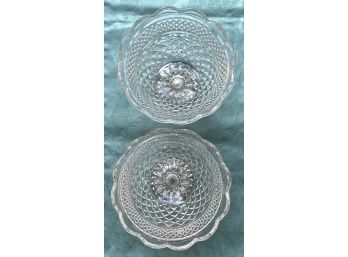 Two Large Glass Patterned Trifle Bowls
