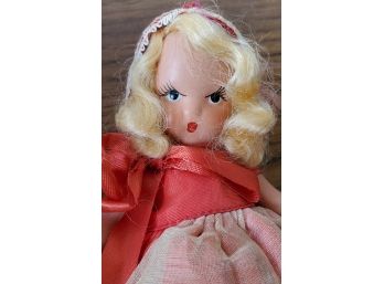 Vintage Nancy Ann Story Book Doll Red Heart Pinafore And Red Lace Hat