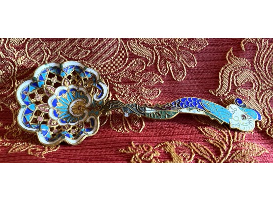 Antique Champleve  Enamel Brass Spoon