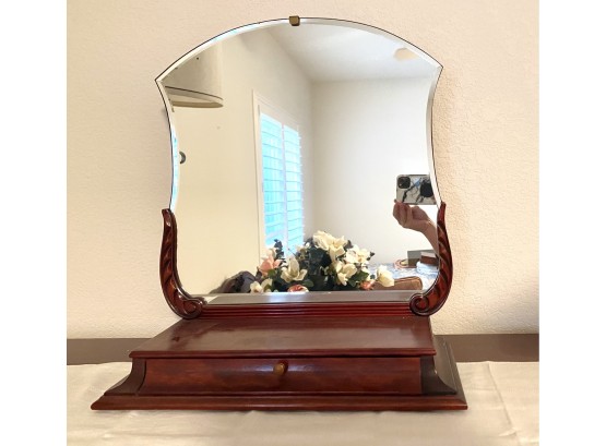 Antique Wood Vanity Mirror With Single Shelf