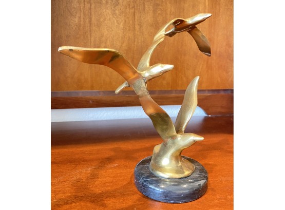 Vintage Mid Century Modern Black Base Brass Seagull Sculpture