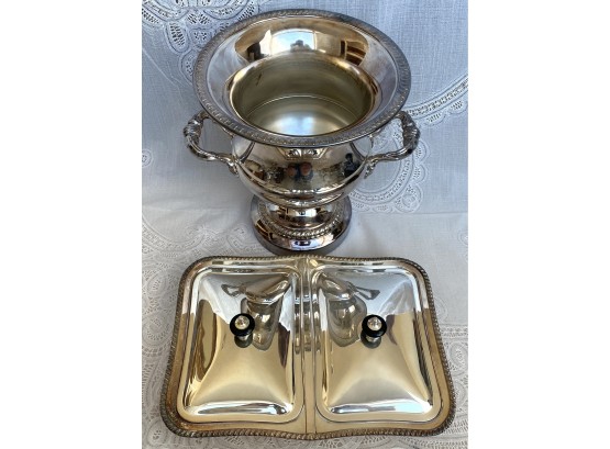Cheshire Silver Plate  Wine Bucket & Double Sided Covered Serving Dish