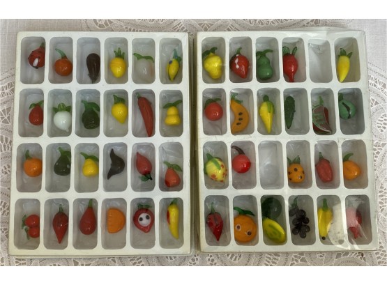 Two Boxes Of Miniature Glass Fruit 48 Pieces