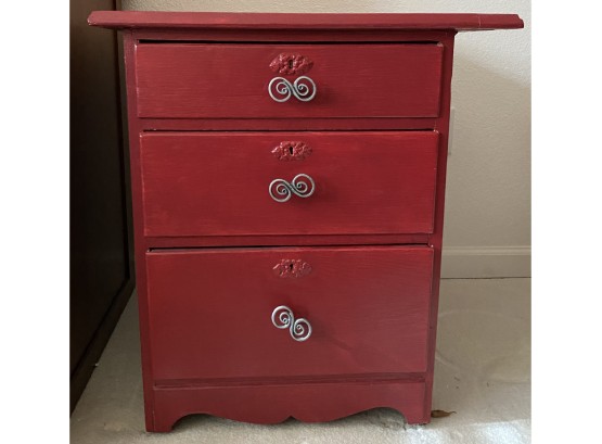Antique Oak Small Filing Cabinet Converted Into Red Cabinet With Extended Top